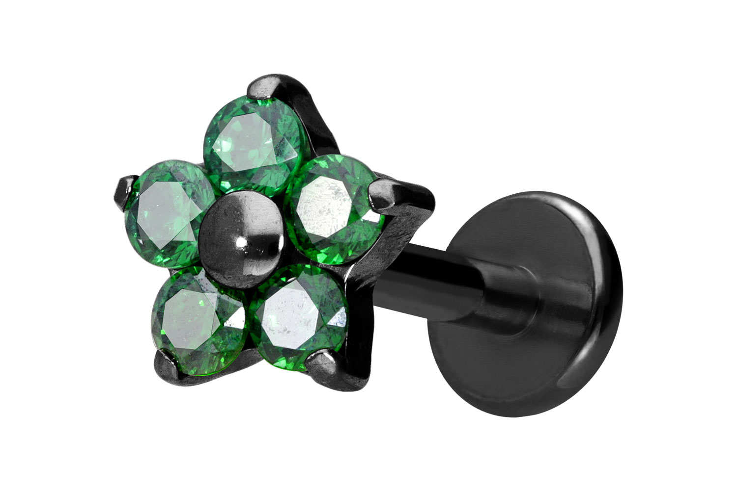 Titan Labret Piercing mit Innengewinde KRISTALLBLUME